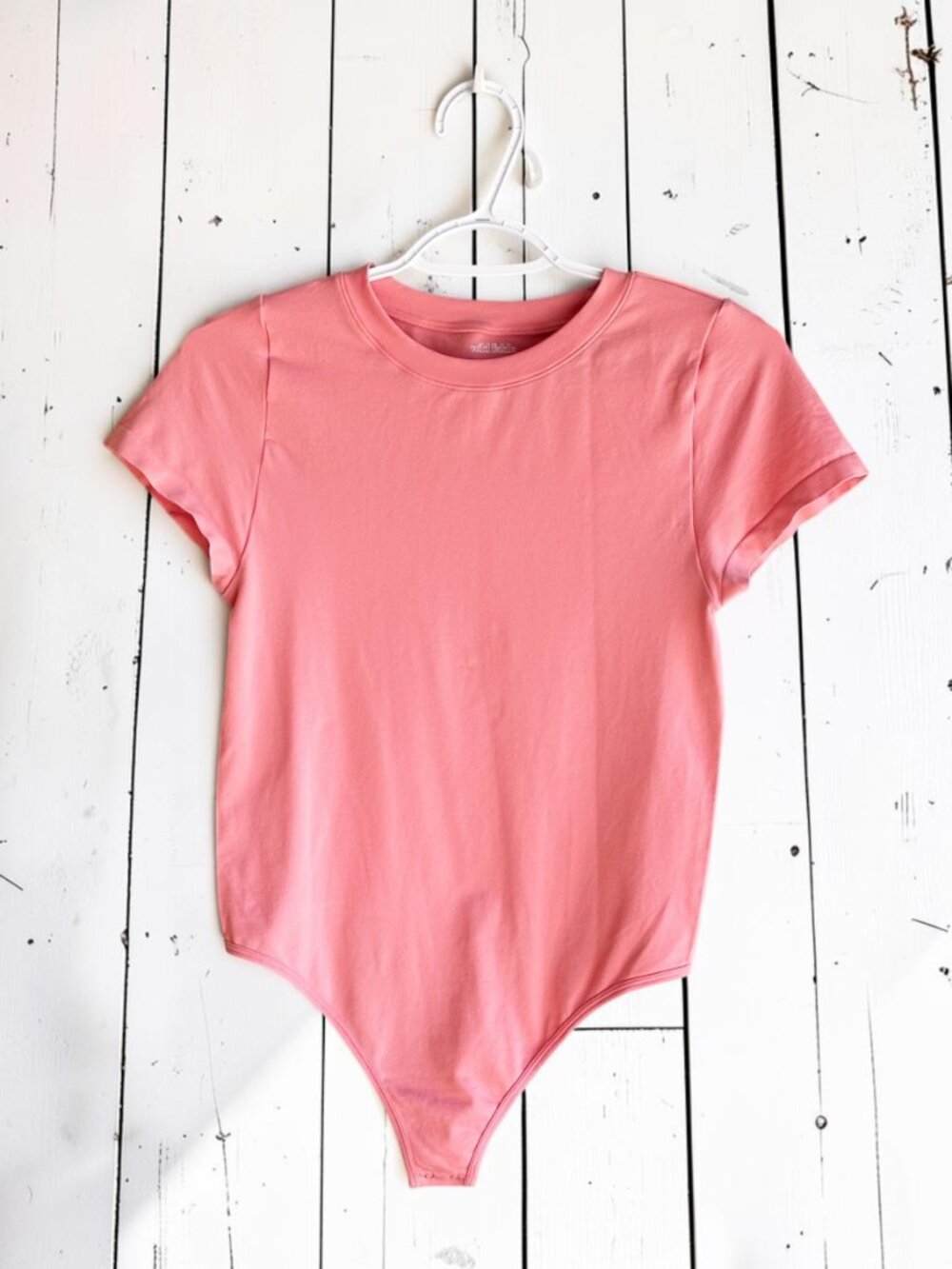 Wild Fable Pink Short Sleeve Crewneck Bodysuit Recycled Nylon Spandex Size L